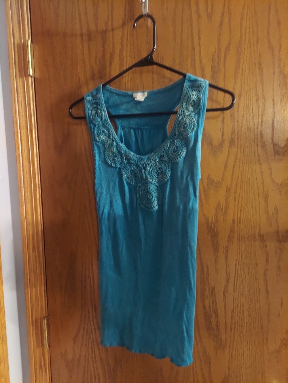Maurices Turquoise Knit Tank Top Crochet Neckline Racerback Large